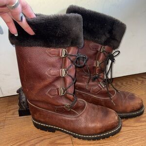 Vintage Sorel Brown Leather Tall Lace Up Boots, Size 9